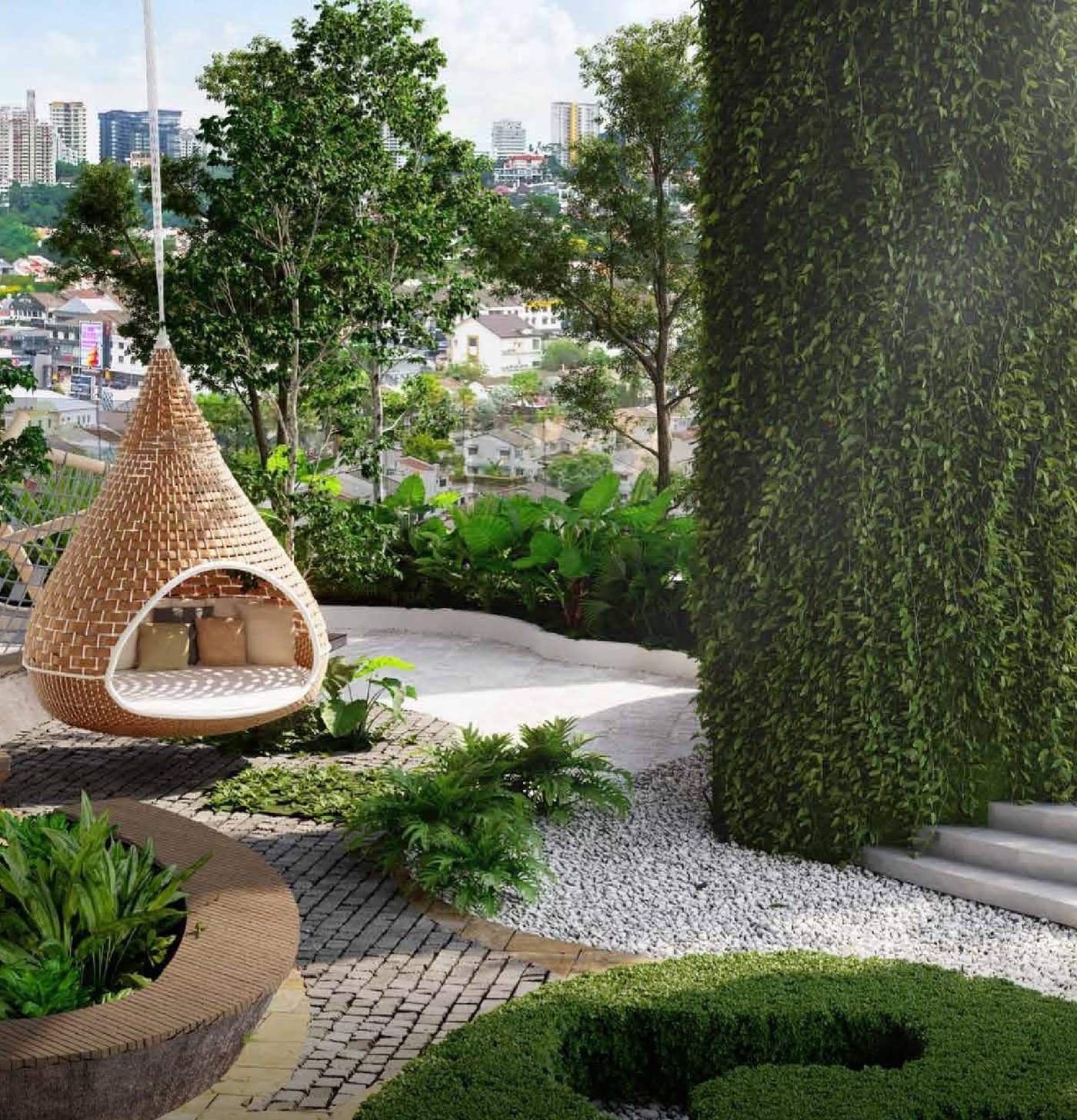 Talisa at Bangsar Hill Park — Swing seats in the podium gardens