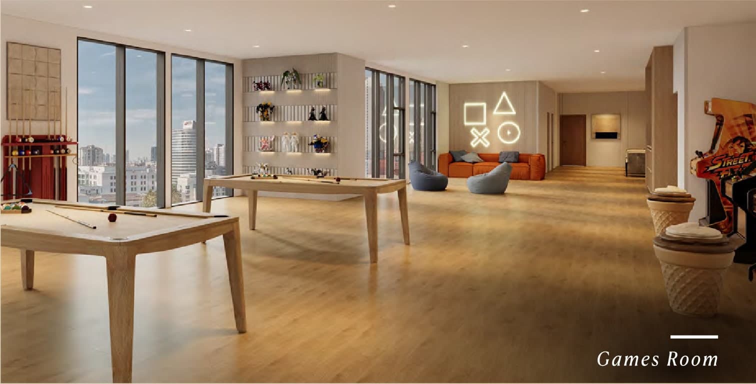 The games room, with the city beyond, Cappella Embassy, artist's impression