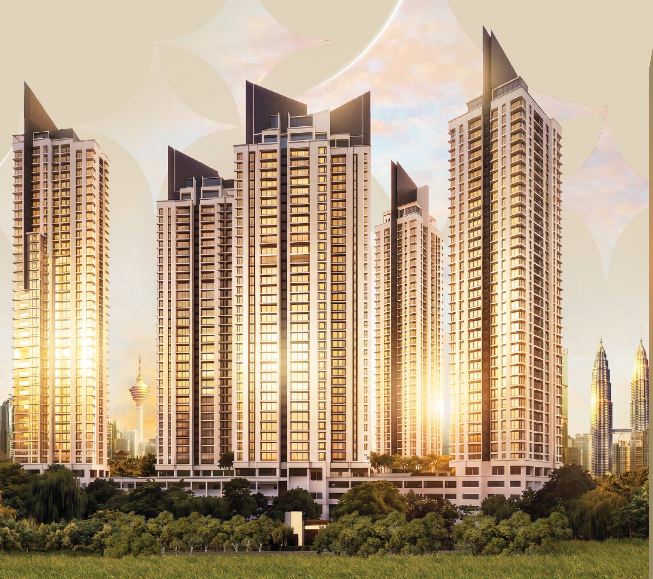 Cappella Embassy — the five towers on Jalan Ampang, with the KL skyline behind