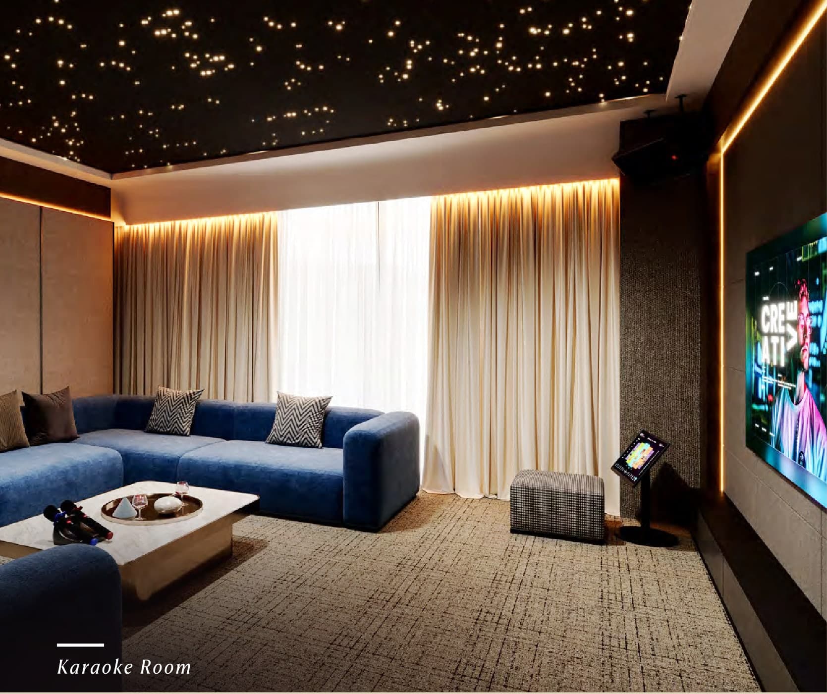 The karaoke room in Block E's work and play hub, Cappella Embassy, artist's impression