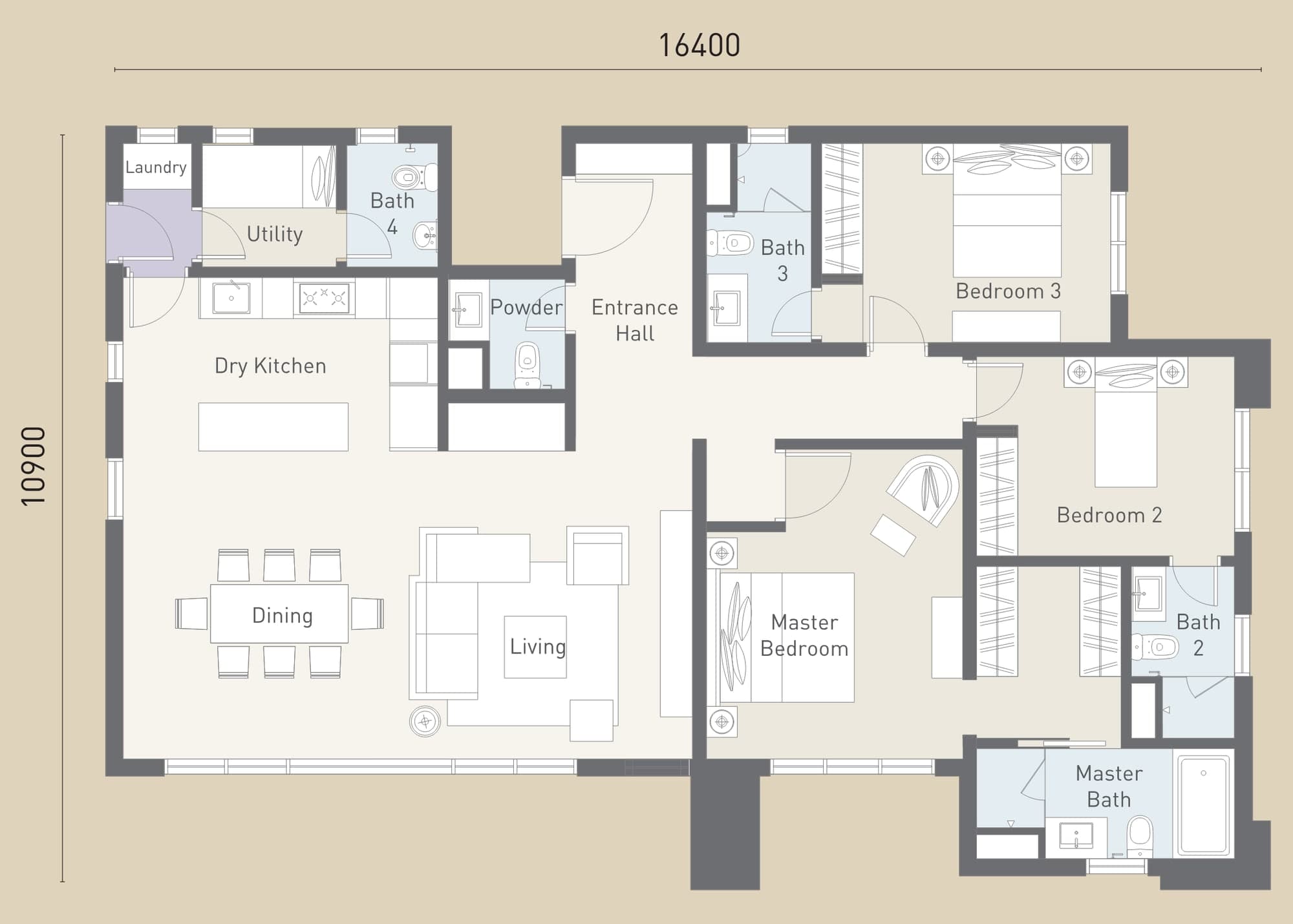 Cappella Embassy Type C floor plan — 1,625 sq ft, 3+1 bedrooms, 4+1 bathrooms