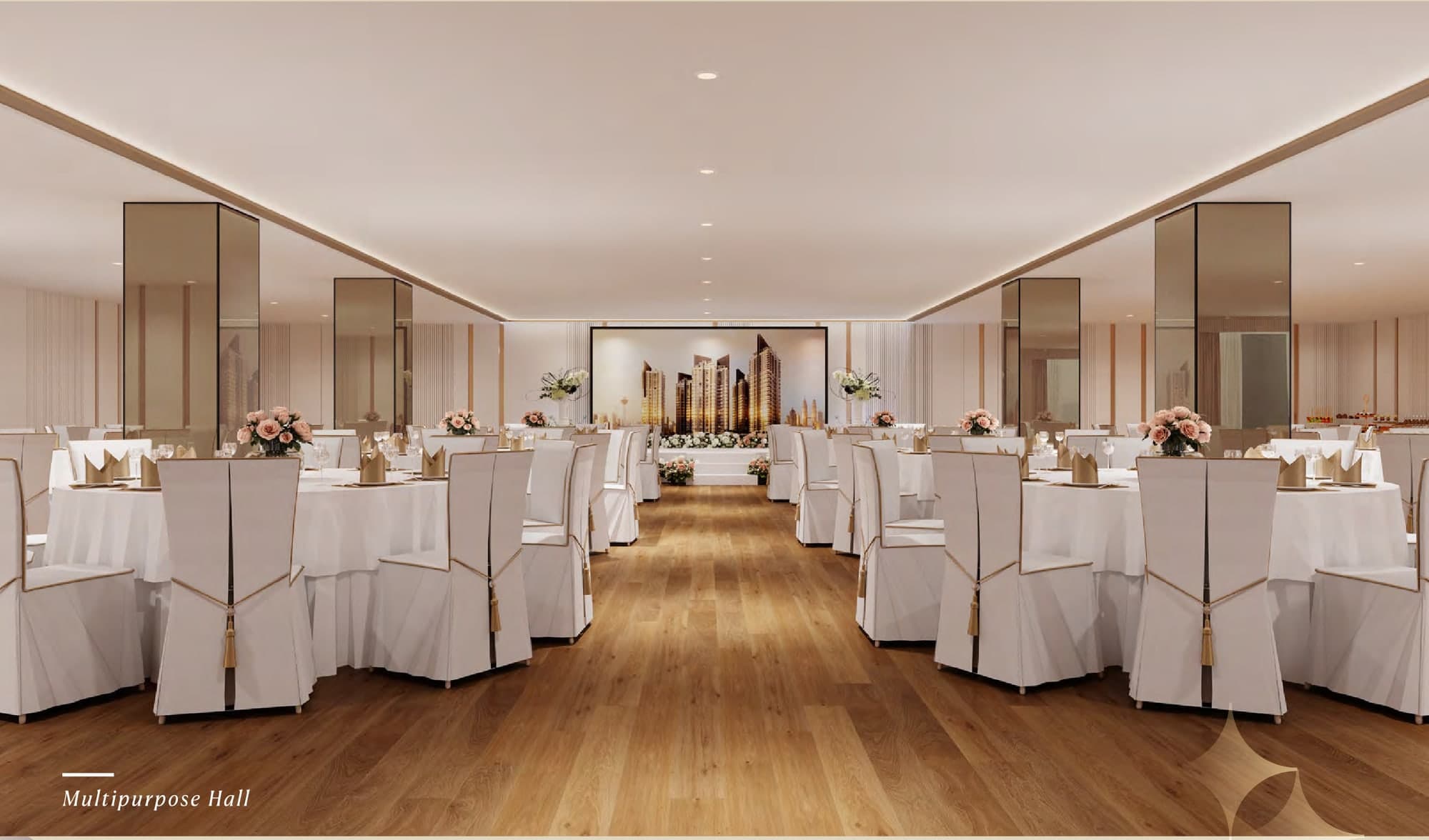 The multipurpose hall in Block D, set for a dinner, Cappella Embassy, artist's impression