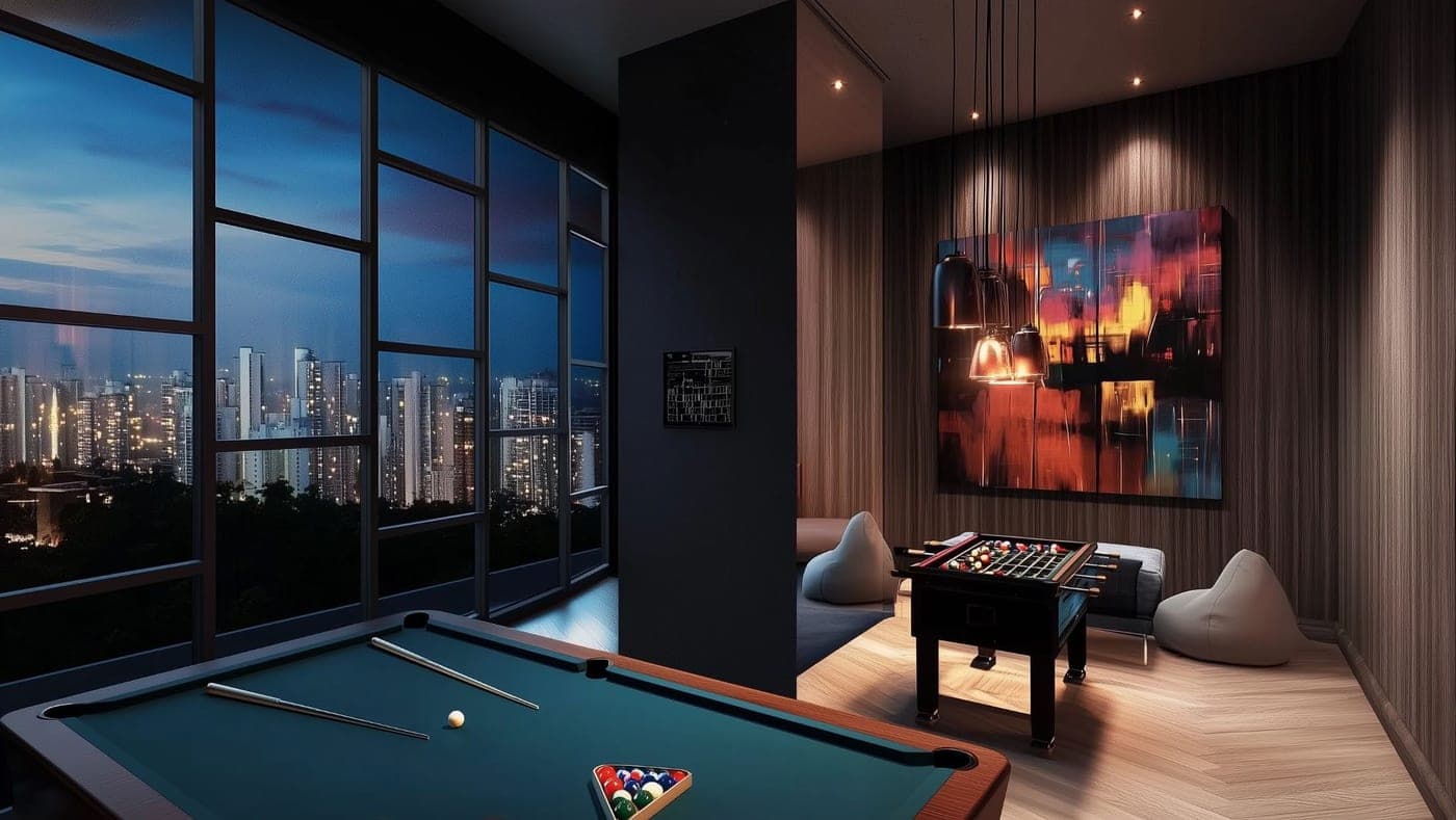 Games Station, above the city at night