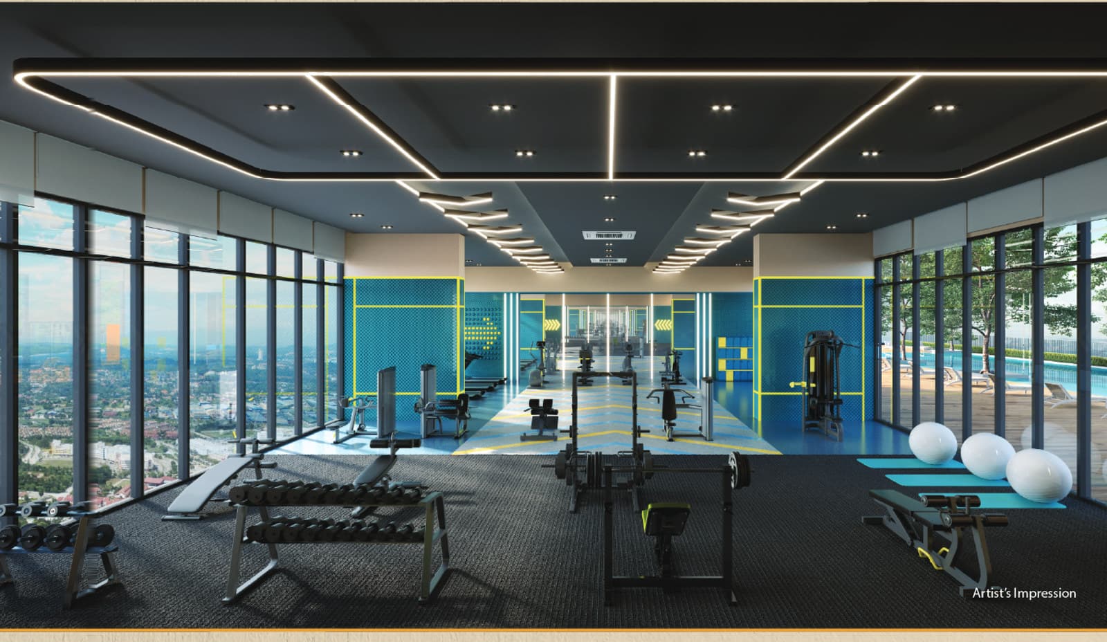 Pulse Gym, also on Level 9, opening straight onto the pool deck through the glazed end wall