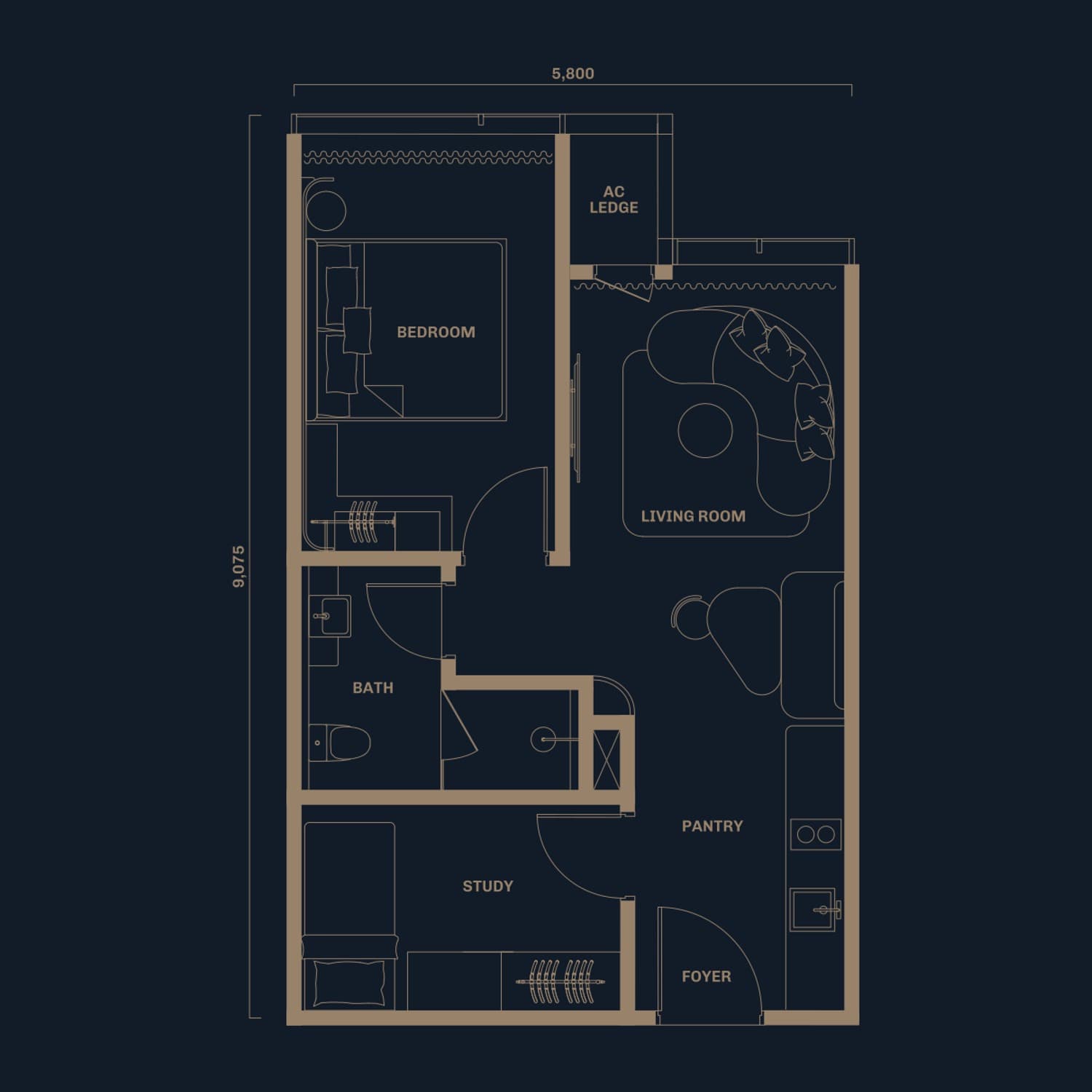 Divine KLCC Type A1 floor plan — 540 sq ft, 1 + 1 bedrooms · 1 bathroom