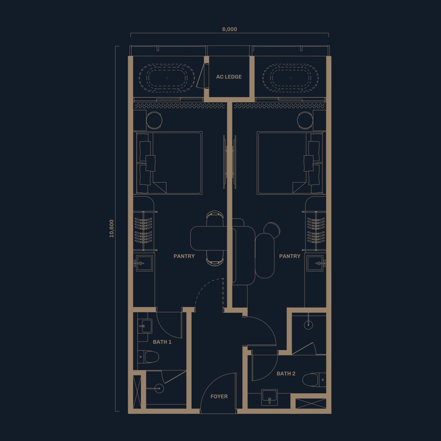 Divine KLCC Type B3 floor plan — 684 sq ft, Dual key · 2 bedrooms · 2 bathrooms