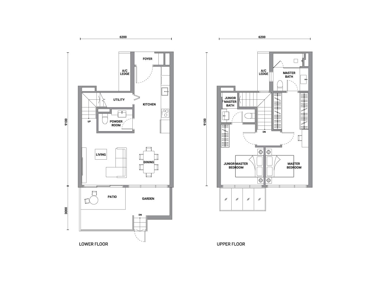 Enlace Suites 2 Type G1 floor plan — 1,001 sq ft, 2 bedrooms · 2 bathrooms