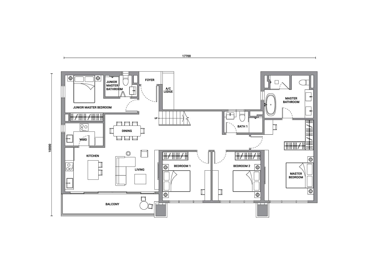 Enlace Suites 2 Type RG2 floor plan — 2,034 sq ft, 5 bedrooms · 4 bathrooms