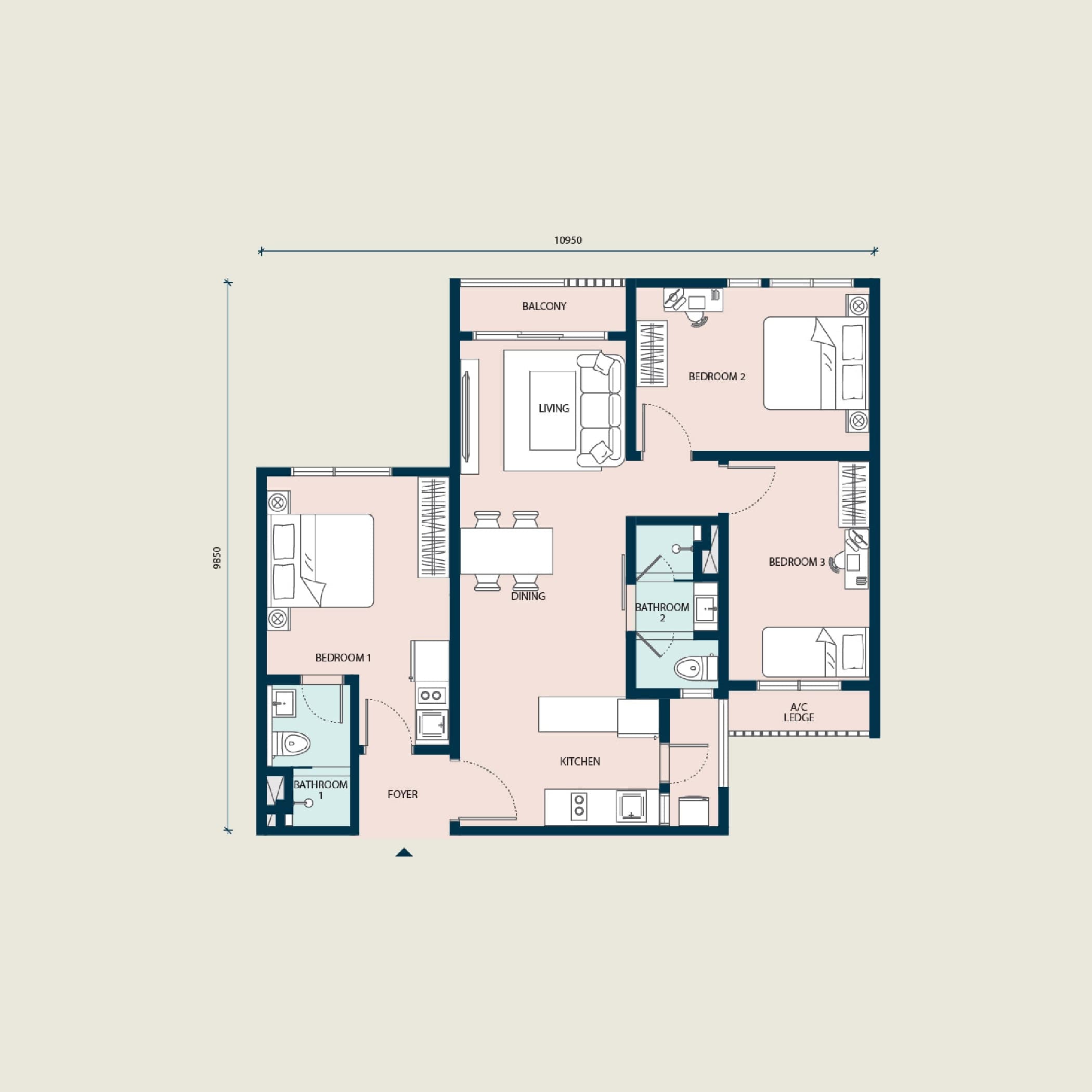 Haus on 15 Type D floor plan — 960 sq ft, Dual-key · 3 bedrooms · 2 bathrooms · 2 car parks