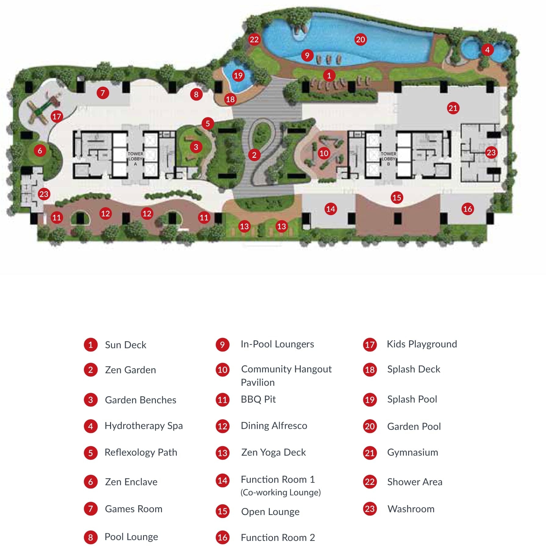Laurel Residence facilities plan — level 5 with its numbered facilities legend