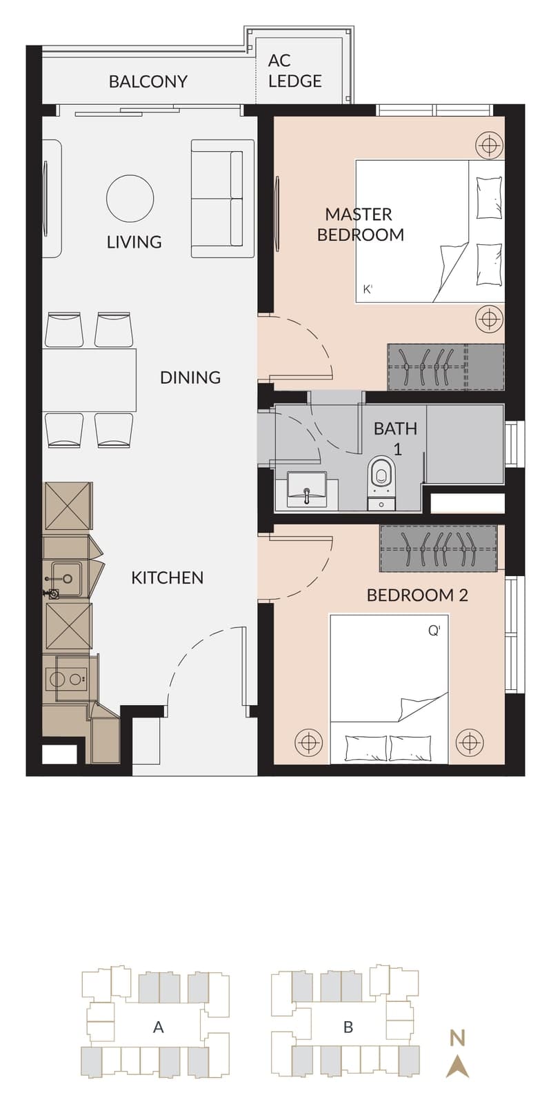 Laurel Residence Type C floor plan — 590 sq ft, 2 bedrooms, 1 bathroom