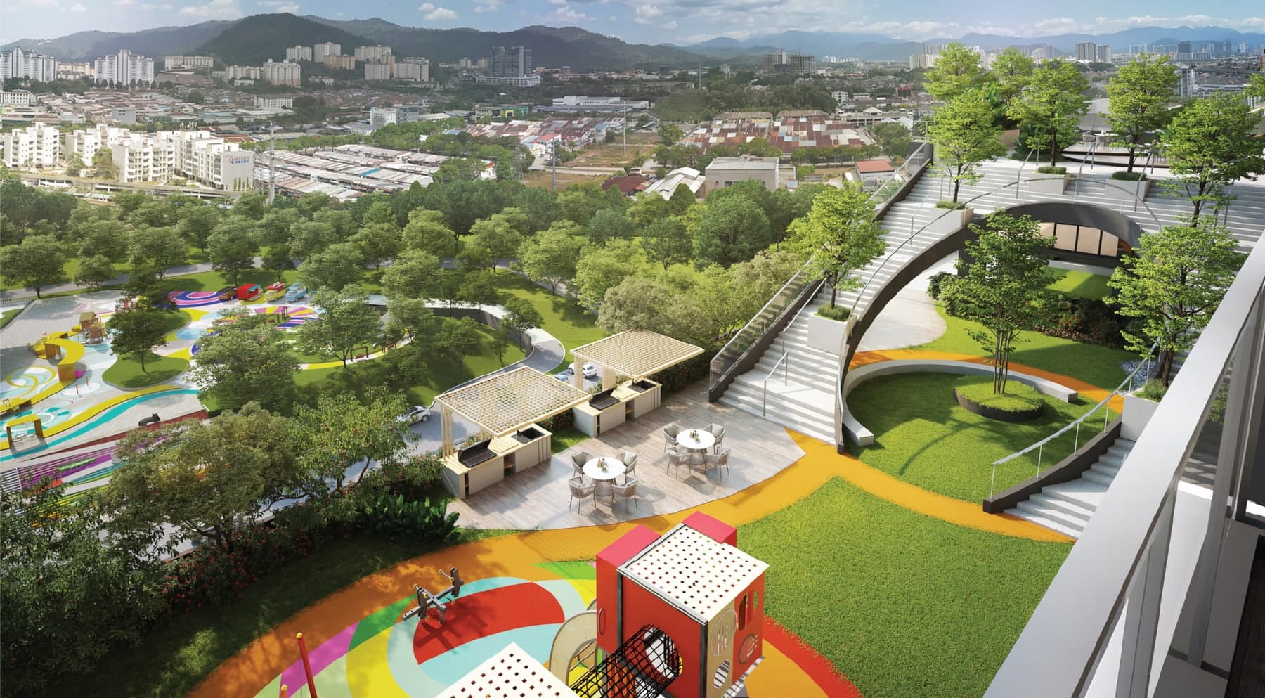 The Green Oasis: BBQ terrace, playground, lawns and the green roof terrace at Laverra Seri Damansara Residences