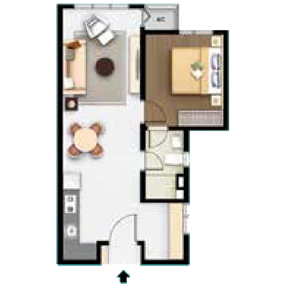 M Aurora Type A floor plan — 556 sq ft, 1+1 bedroom · 1 bathroom