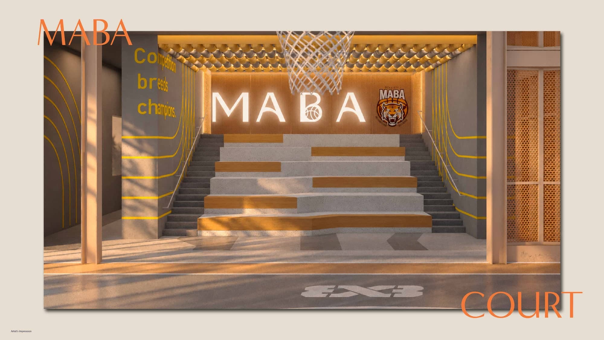 The court's tiered seating and entrance, MABA Suitez @ KL City Centre, artist's impression