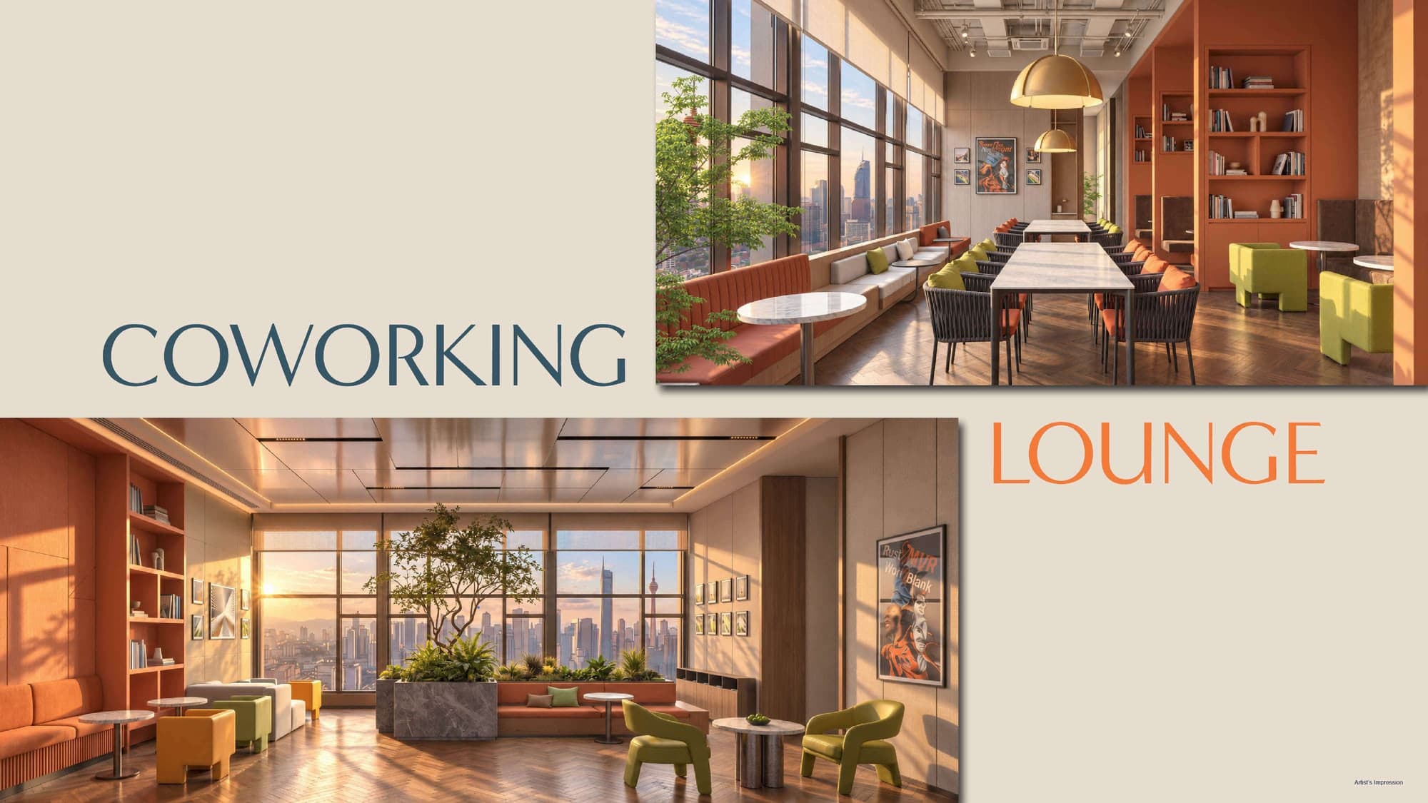 The coworking lounge, for the office suites, MABA Suitez @ KL City Centre, artist's impression