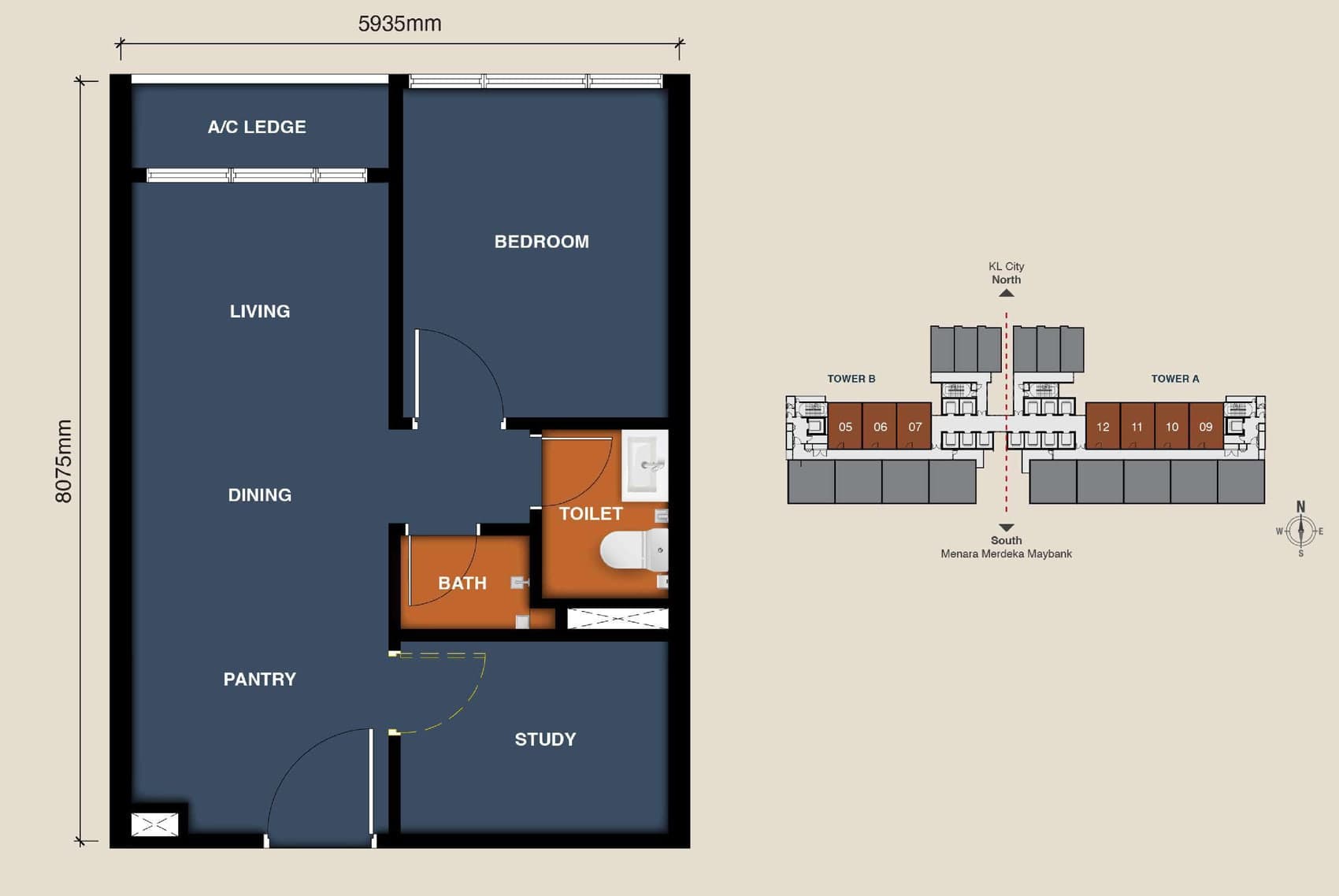 MABA Suitez @ KL City Centre Type B floor plan — 484 sq ft, 1+1 bedrooms, 1 bathroom