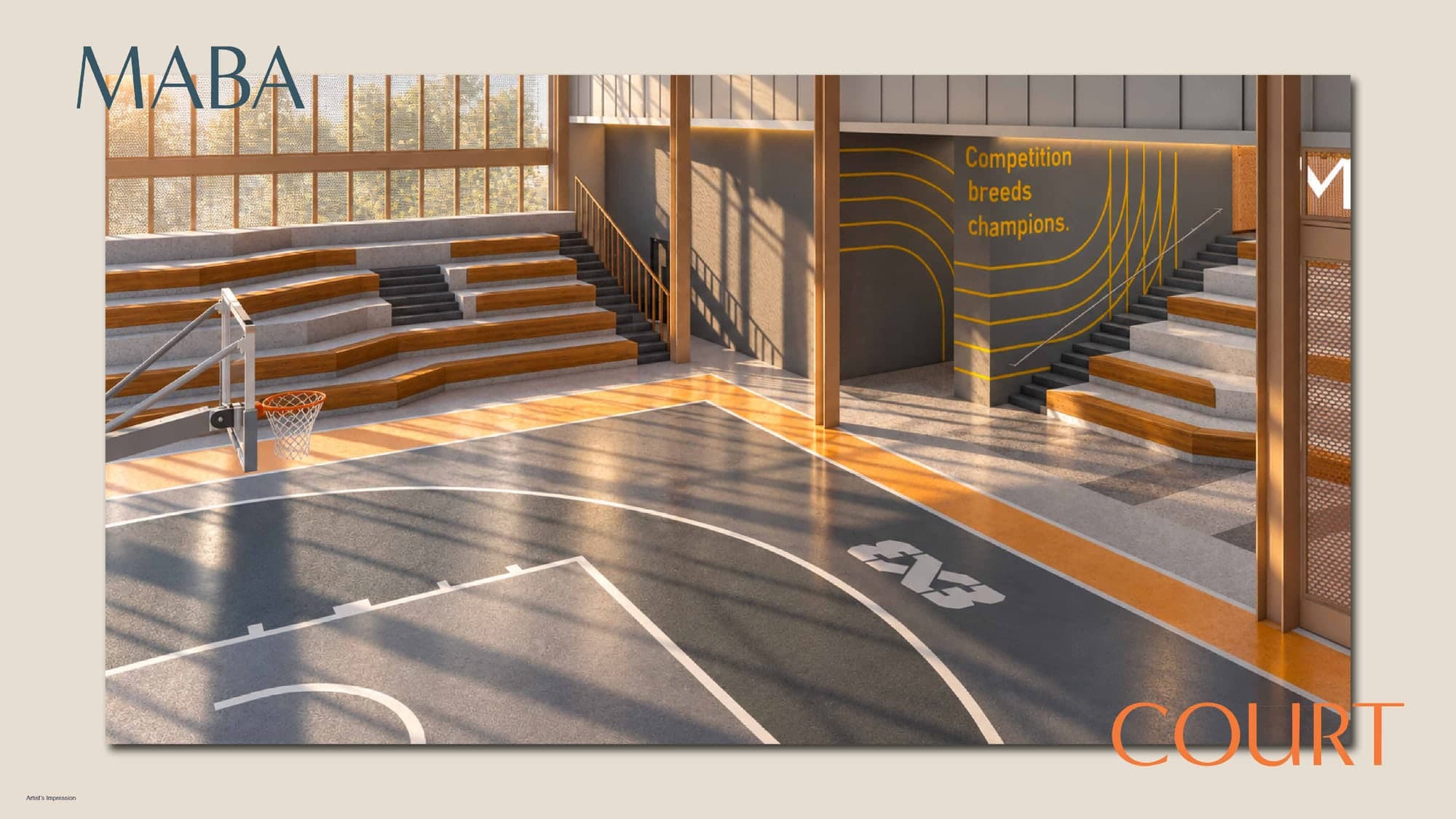The 3x3 court, in the association's own livery, MABA Suitez @ KL City Centre, artist's impression