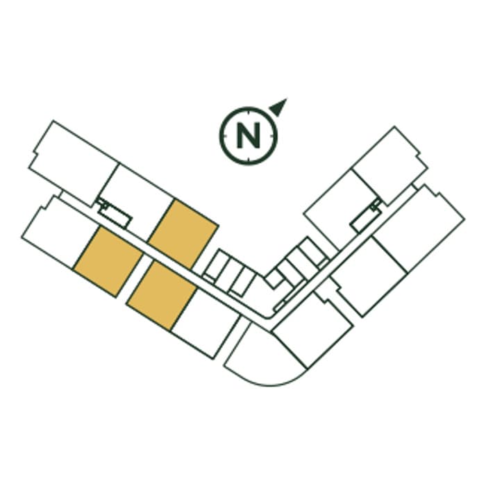 Park Green Pavilion typical floor plate with Type A picked out — West wing — Block B. Three picked out, more than any other layout, which fits its 139 units