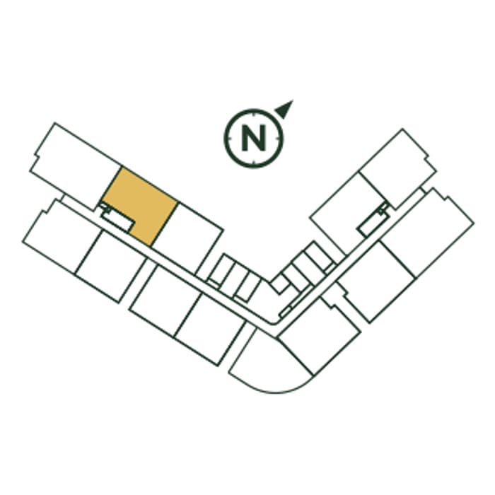 Park Green Pavilion typical floor plate with Type B picked out — West wing — Block B. One, towards the outer end of the wing