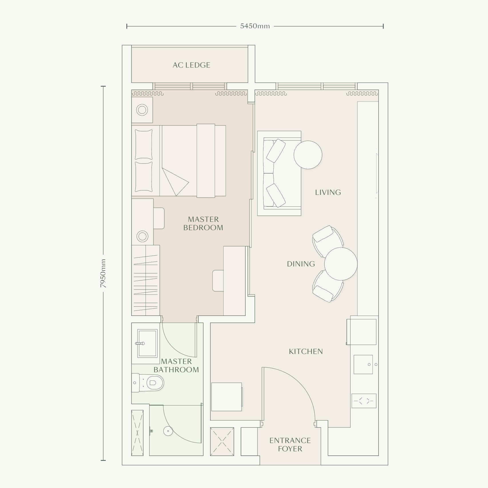 Parkside Residences Type A floor plan — 485 sq ft, 1 bedroom flexi · 1 bathroom