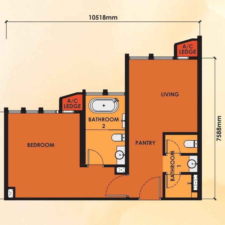 Phoeniz Suites Type B2 floor plan — 678 sq ft, Dual key · corner · 2 bathrooms