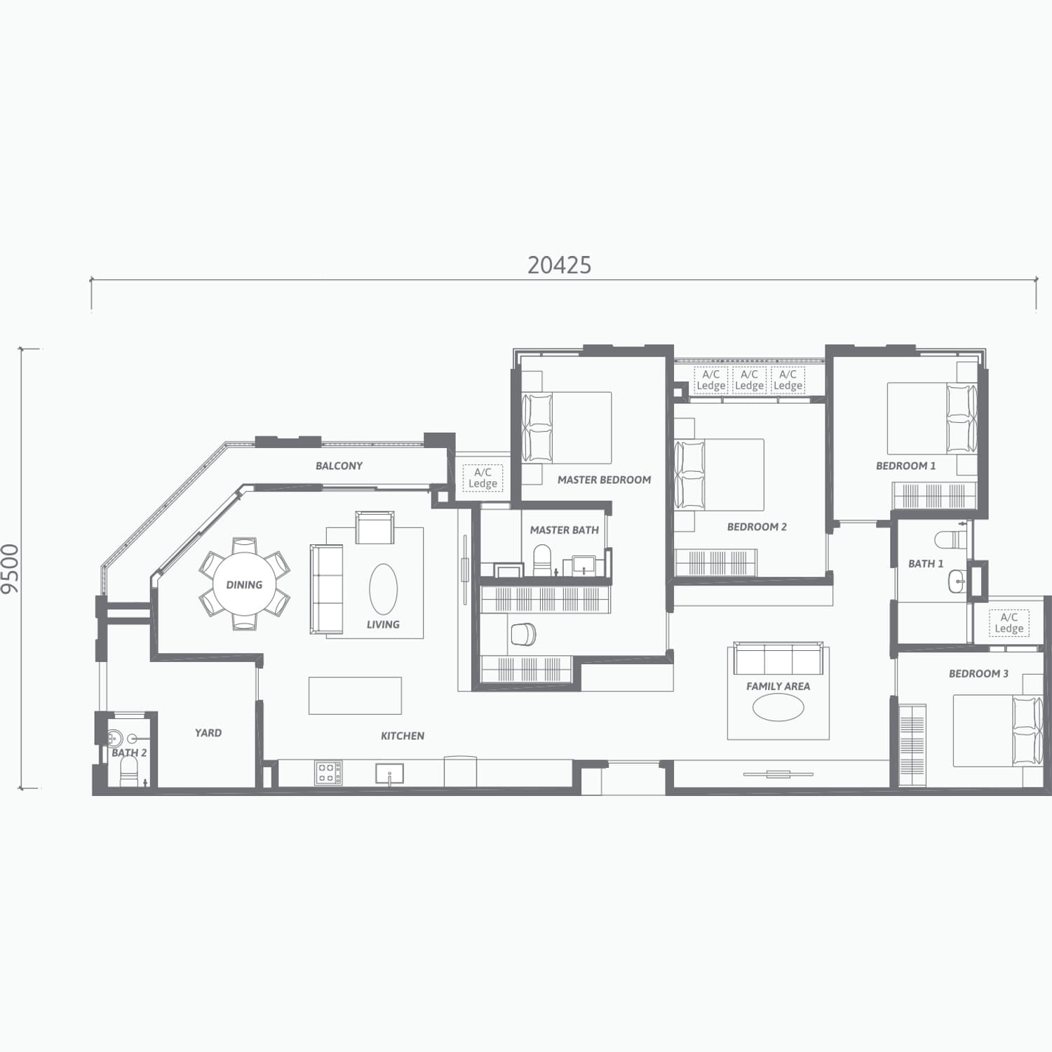 Ren Residence Bukit Jalil Type D floor plan — 1,680 sq ft, 4+1 bedrooms · 3 bathrooms · family area · balcony