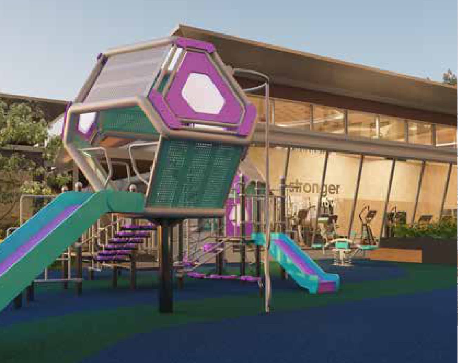 The children's play deck, beside the gym on the podium level