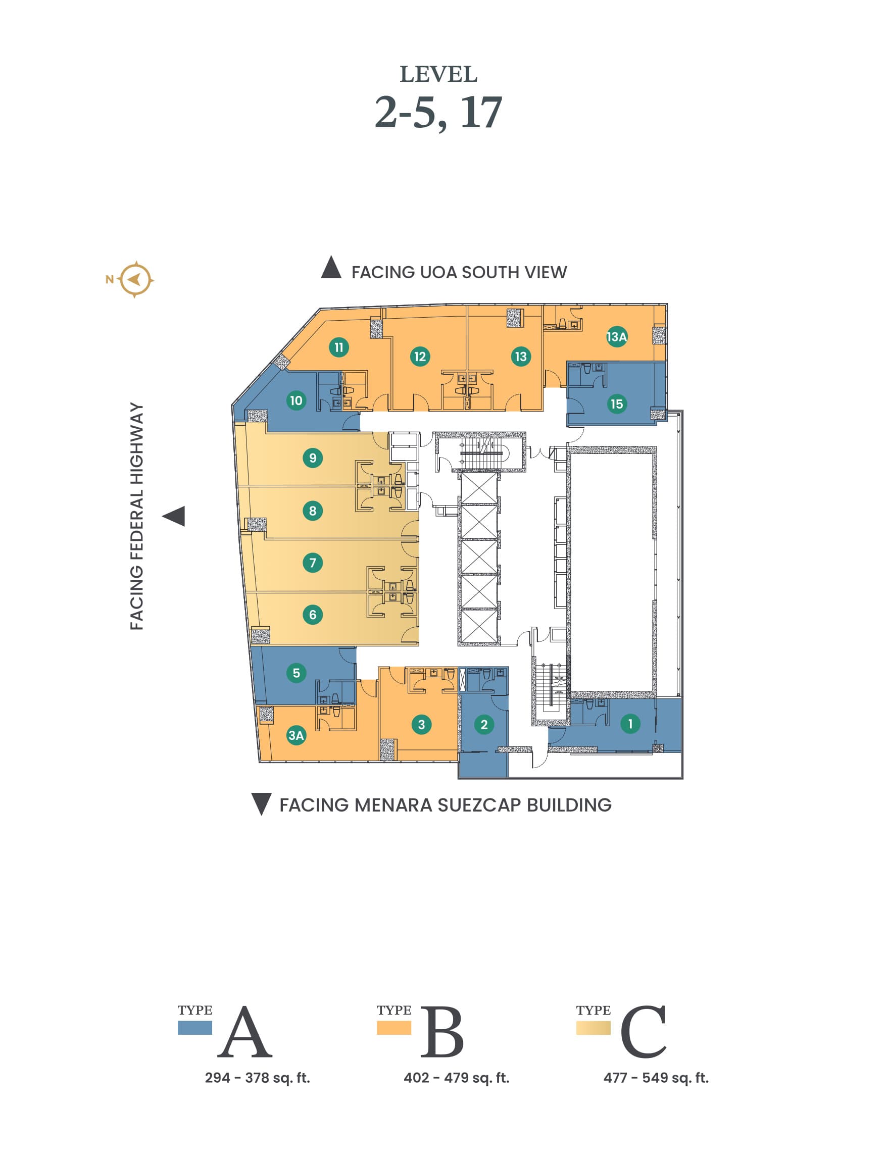 Solarvest Suites key plan — Levels 2 – 5 and 17