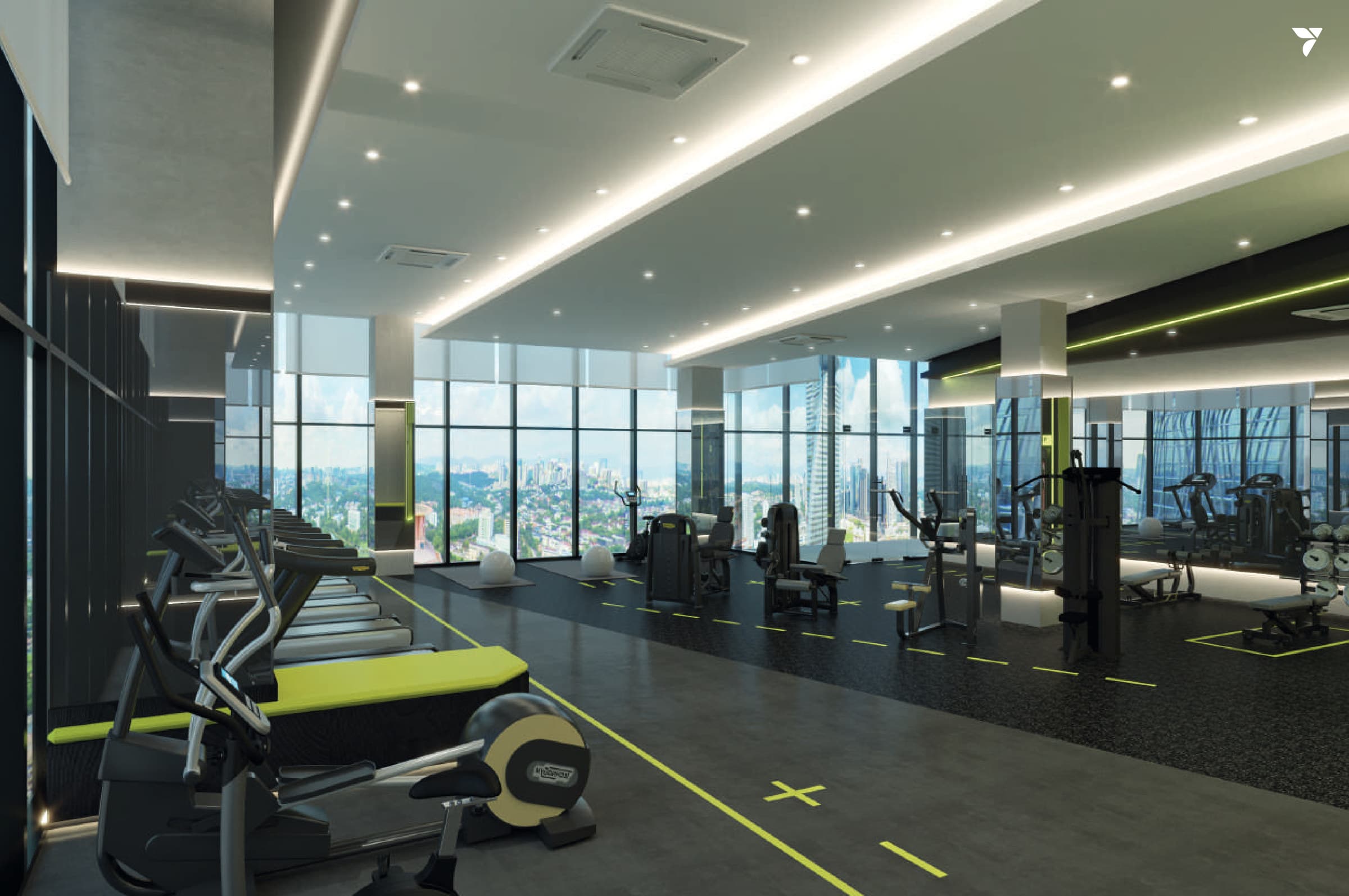 The Sky Gym on the facility floor, glazed on two sides