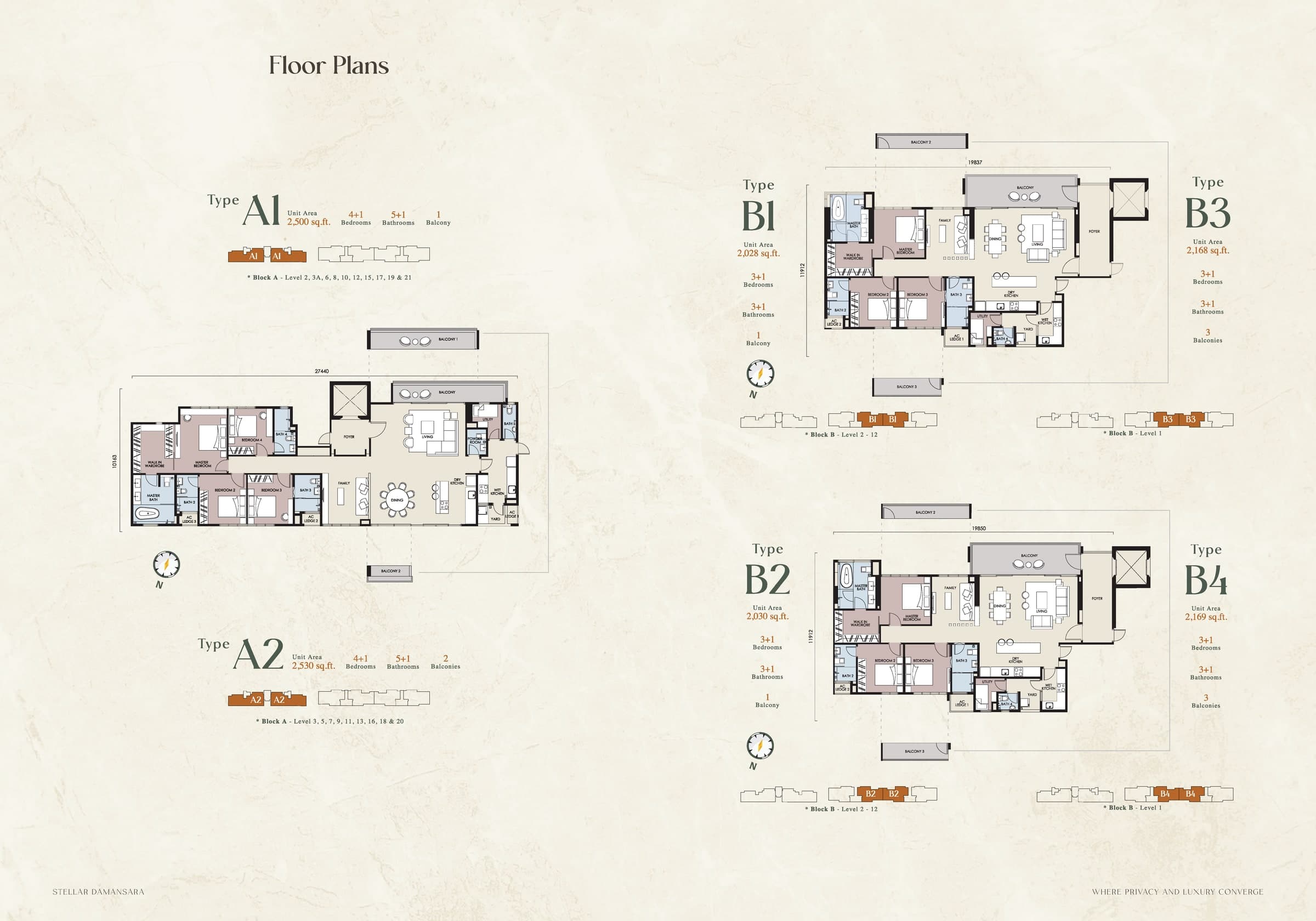Stellar Damansara floor plans — Types A1, A2, B1, B2, B3 and B4