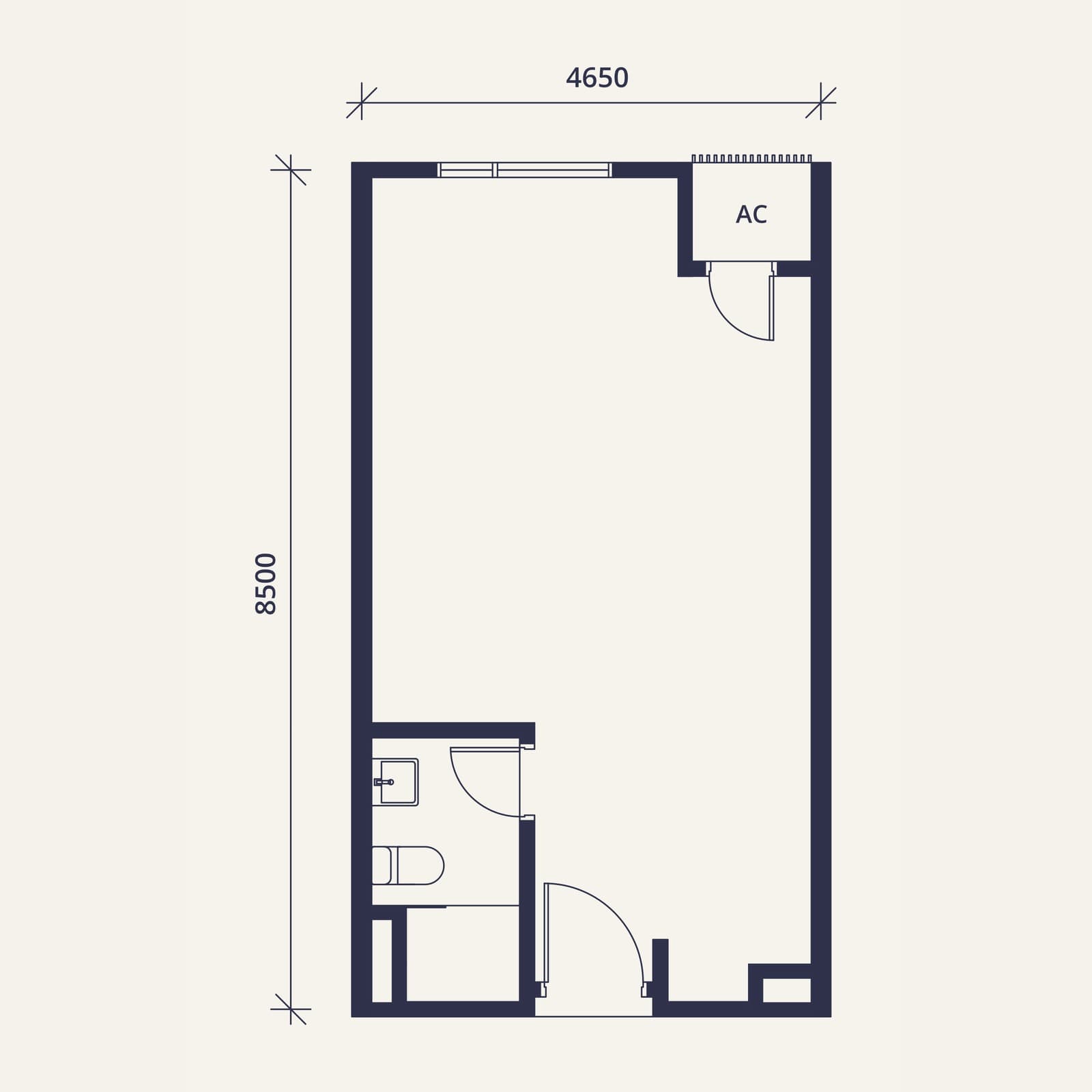 Sutera Suites Type A floor plan — 425 sq ft, Studio · 1 bathroom · fully furnished