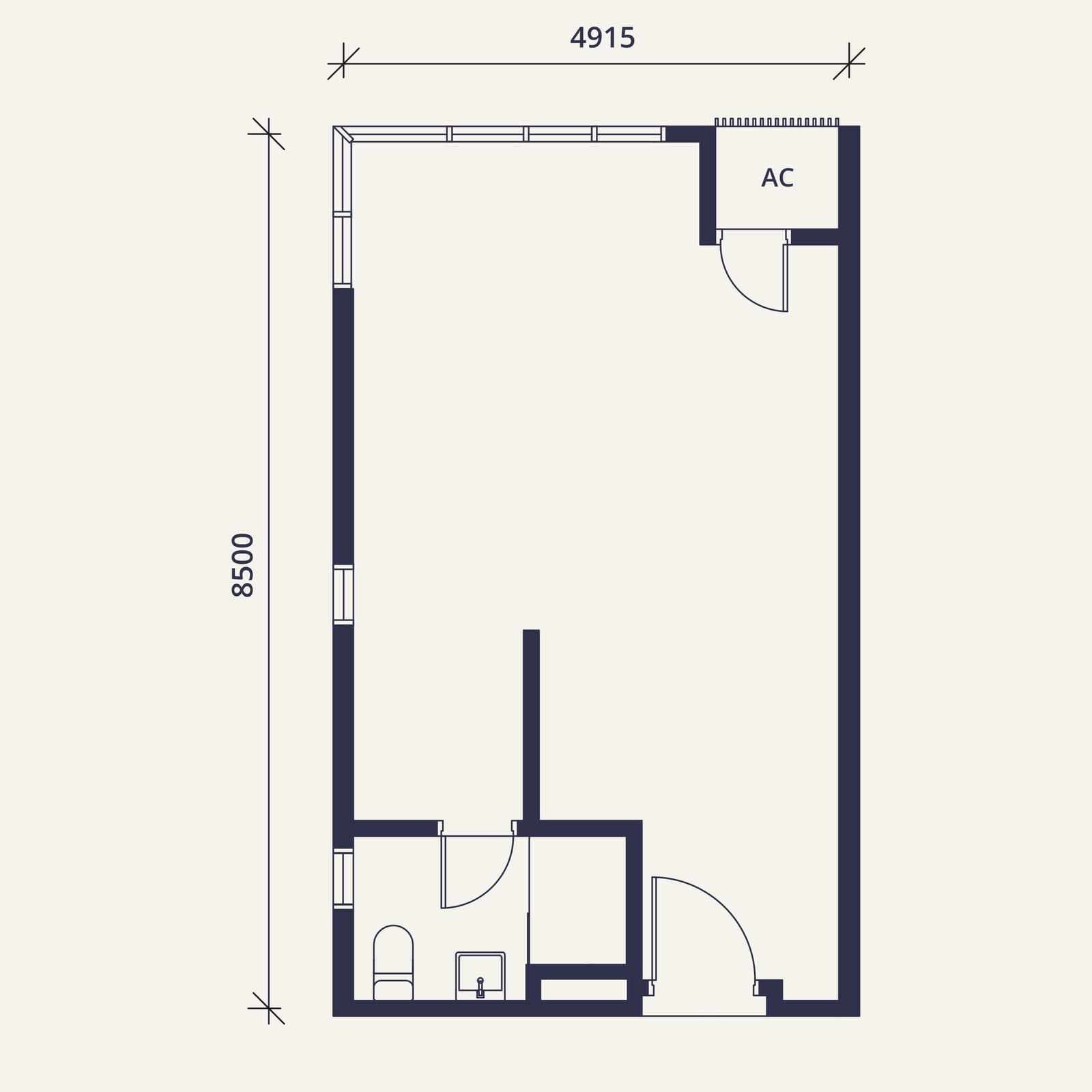 Sutera Suites Type A1 floor plan — 450 sq ft, Studio · 1 bathroom · fully furnished