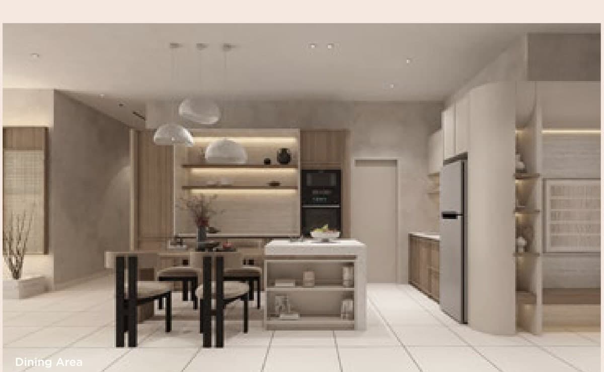 The dining area, looking through to the kitchen