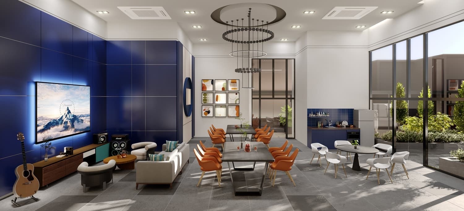 The Cloud Lounge on Level 57, glazed on two sides with a screen wall and lounge seating