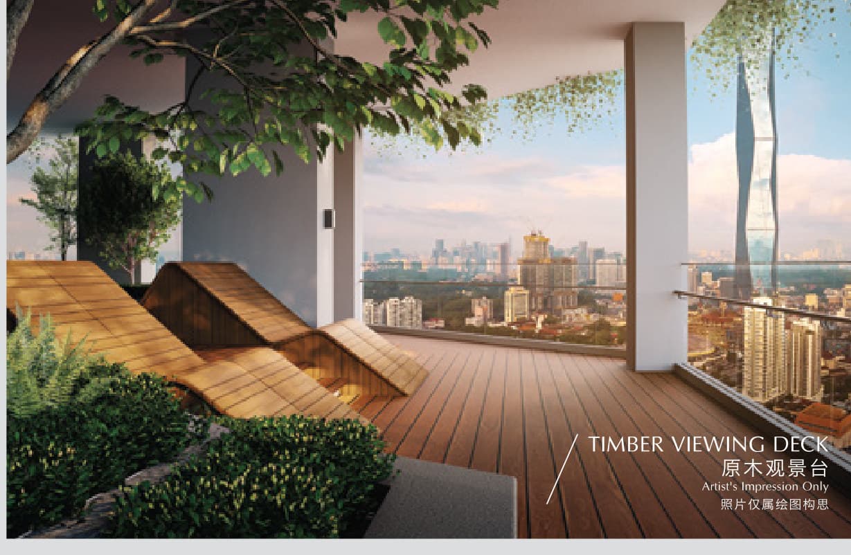 The timber viewing deck, looking out over the city